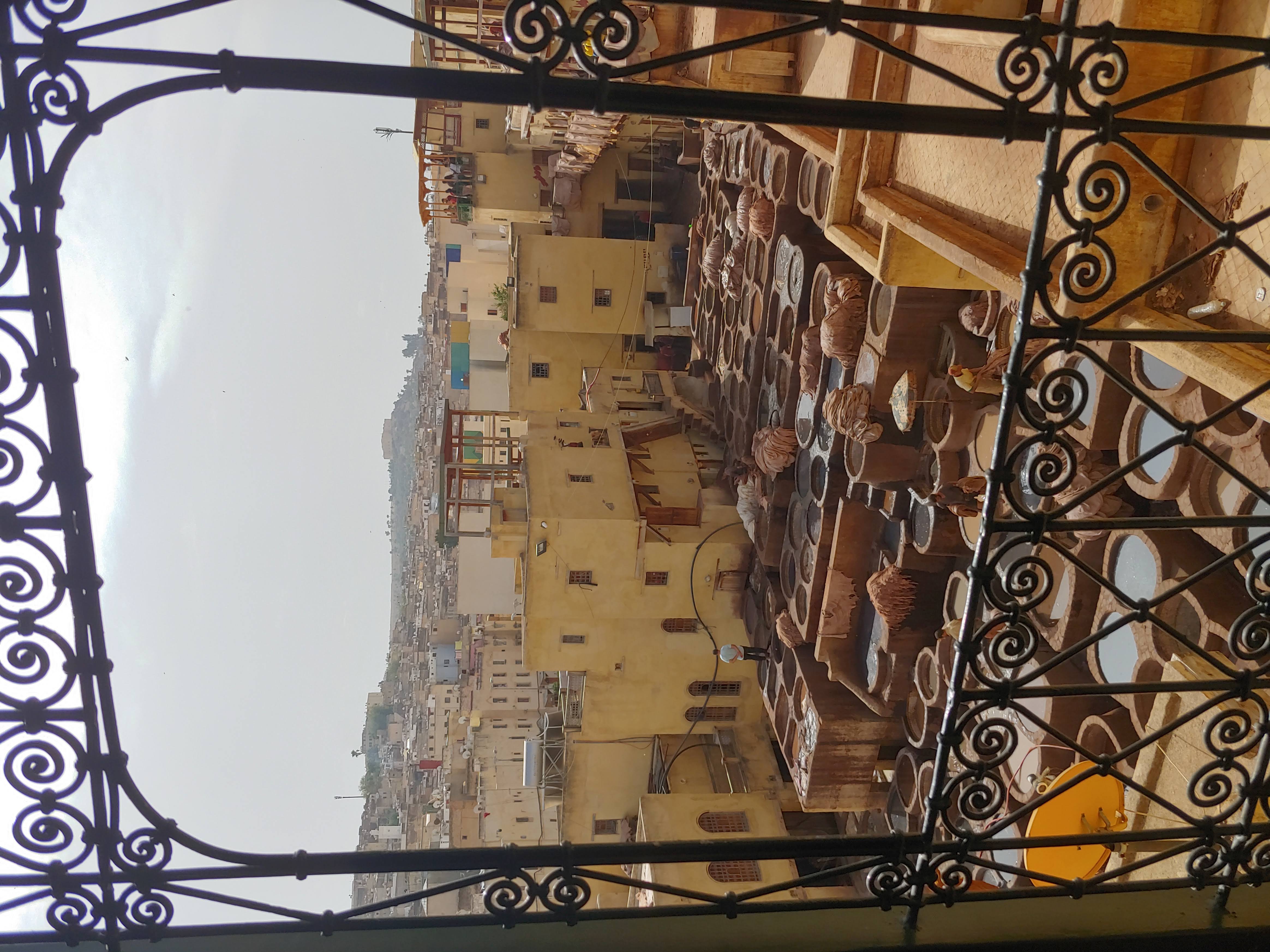 window view of tannery basins in Fes